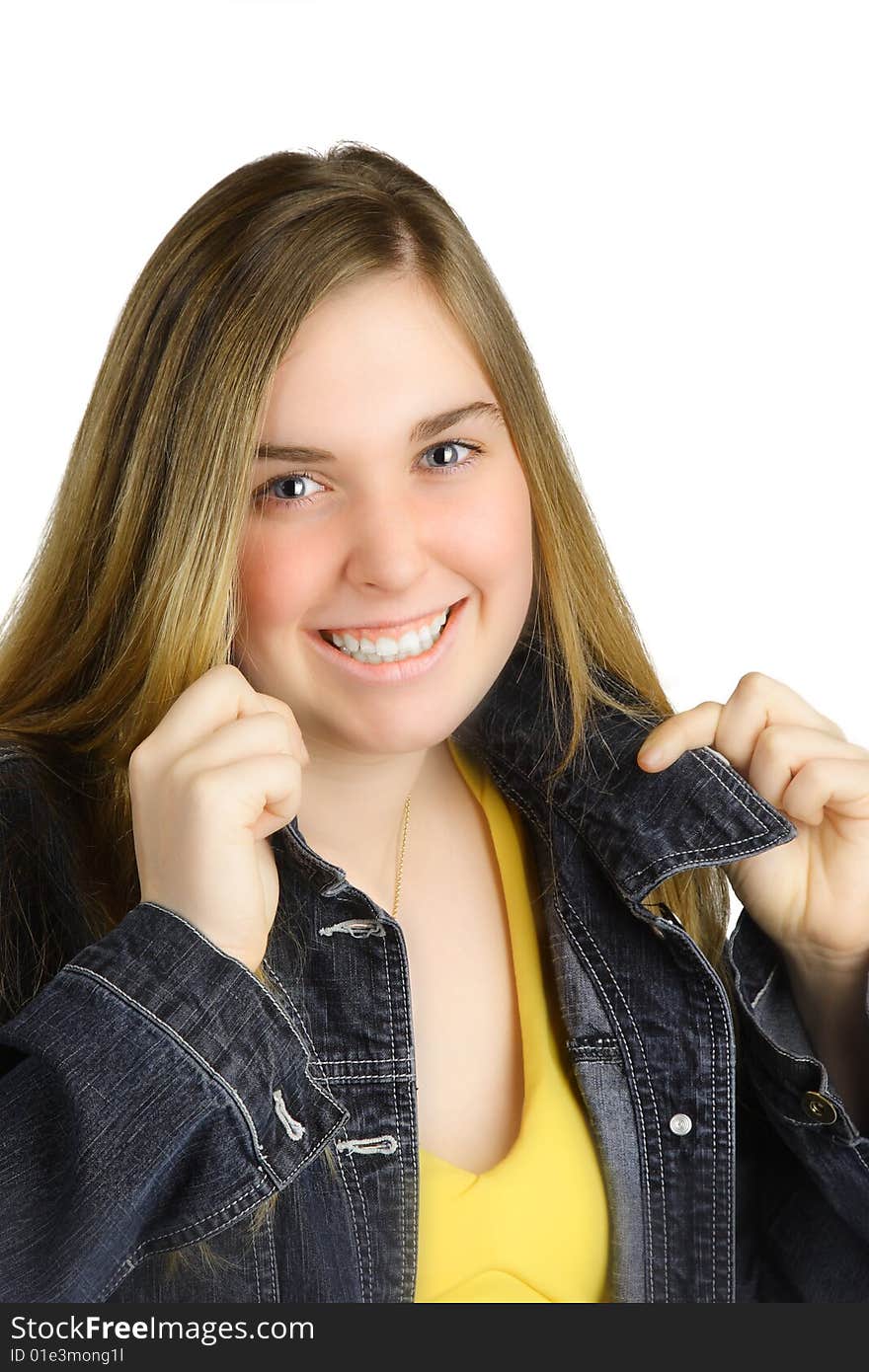 Young lady with denim jacket.