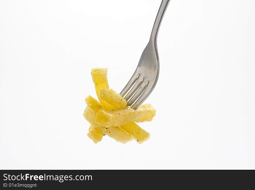 Bowl of homemade chips isolation on a white background