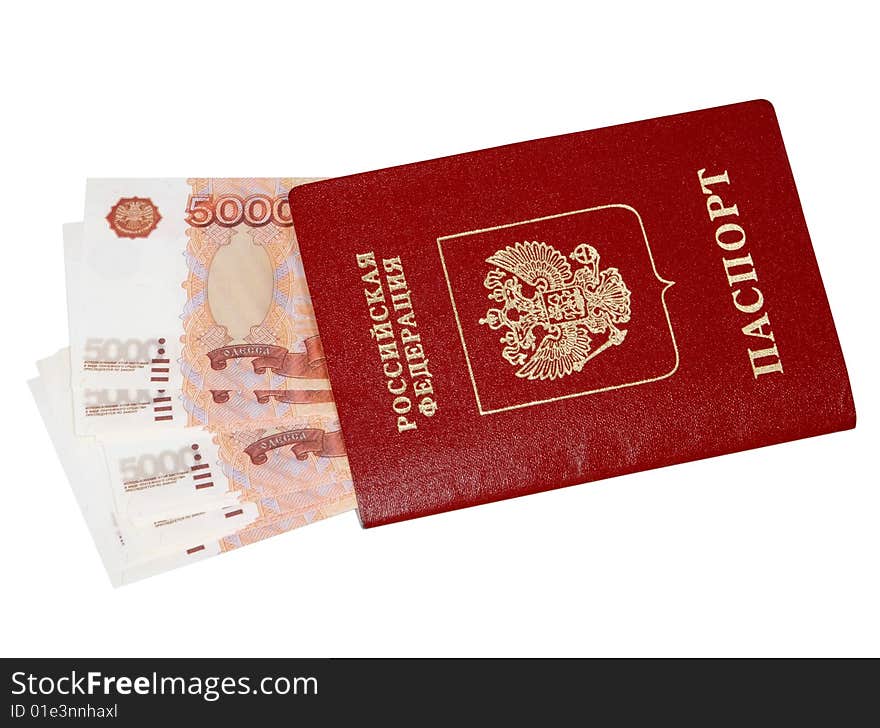 Passport with money on white background. Passport with money on white background