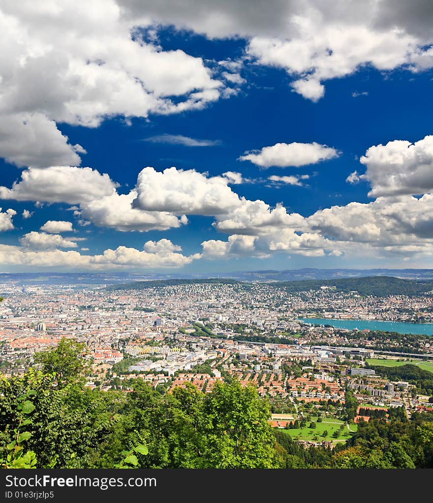 The aerial view of Zurich City