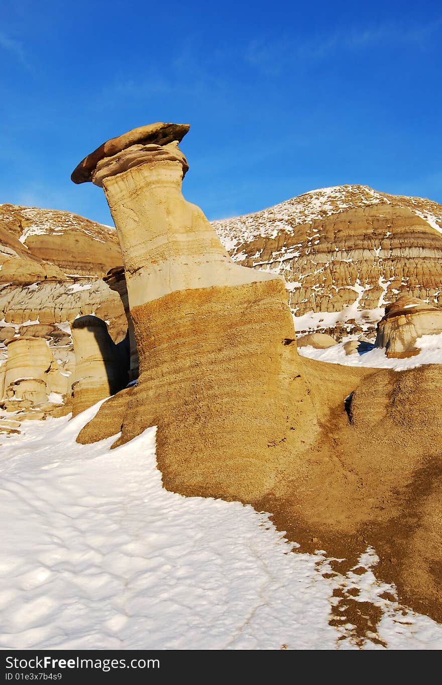 Different shapes of hoodoos in Drumheller Alberta