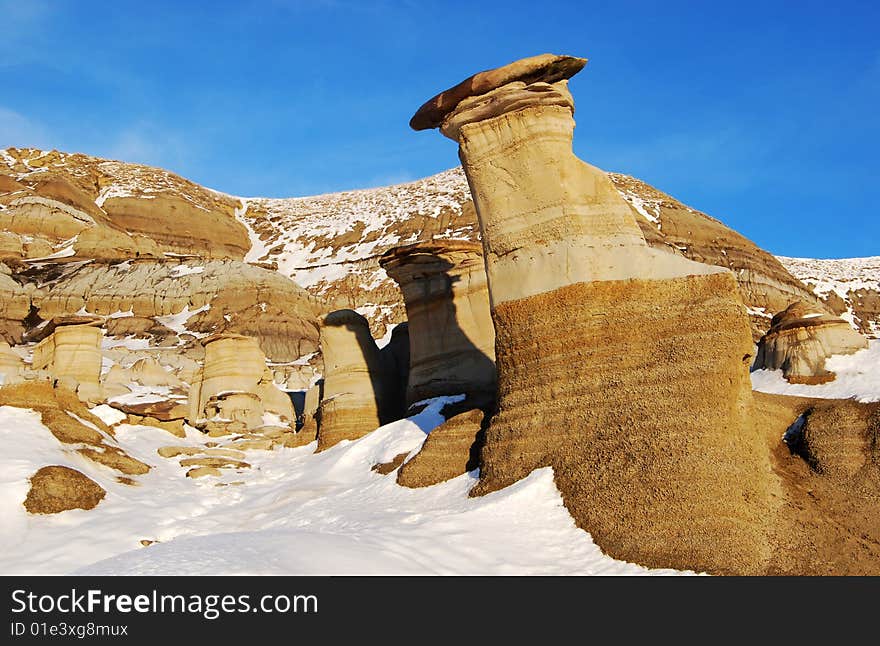 Different shapes of hoodoos in Drumheller Alberta. Different shapes of hoodoos in Drumheller Alberta