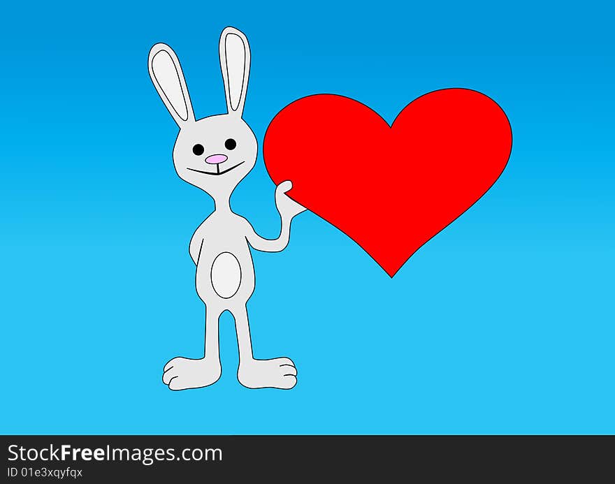 Rabbit with heart on blue background