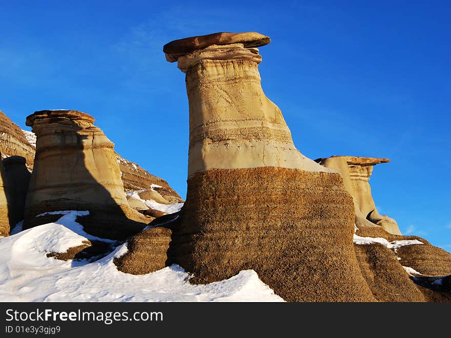 Different shapes of hoodoos in Drumheller Alberta