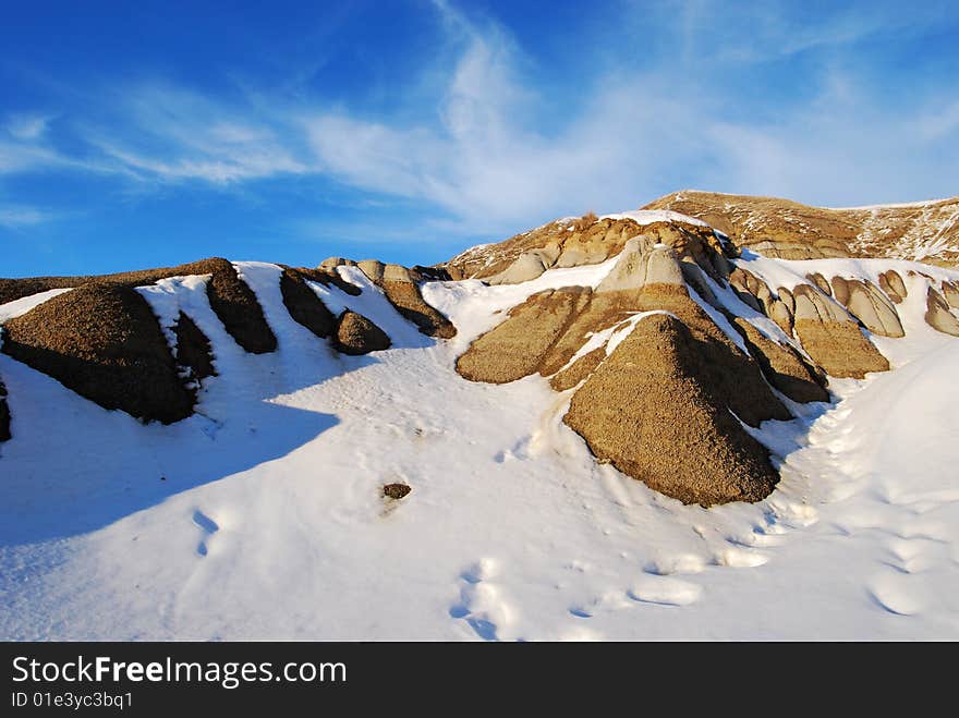 Different shapes of hoodoos in Drumheller Alberta