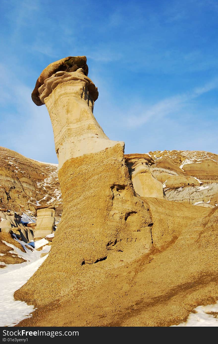 Different shapes of hoodoos in Drumheller Alberta