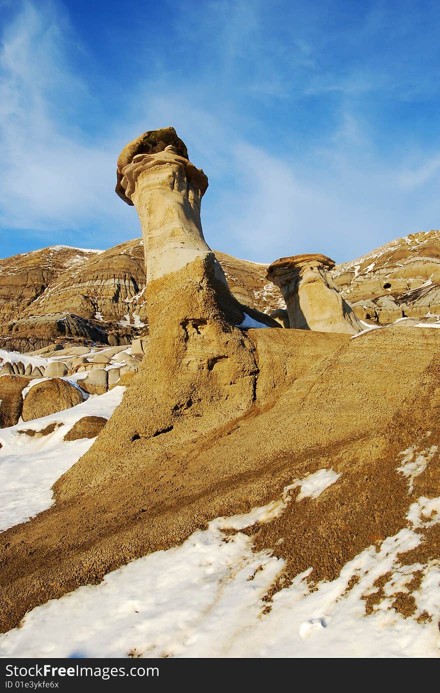 Different shapes of hoodoos in Drumheller Alberta