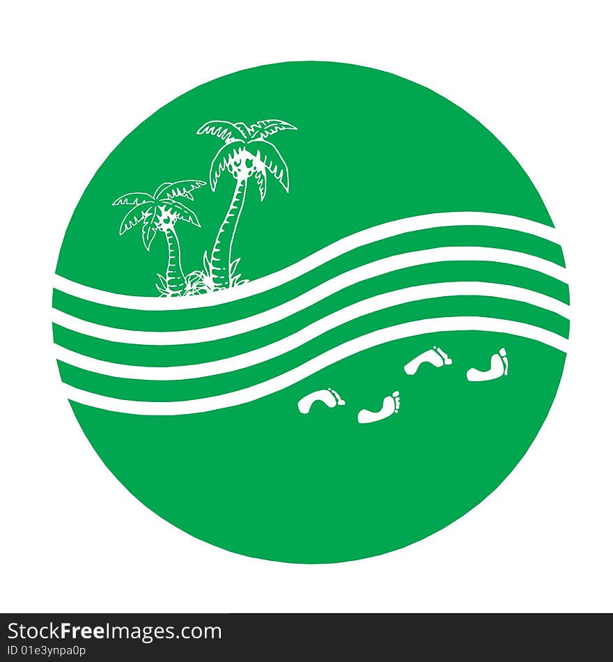 Green color illustration of palms and foot print at the beach. Green color illustration of palms and foot print at the beach