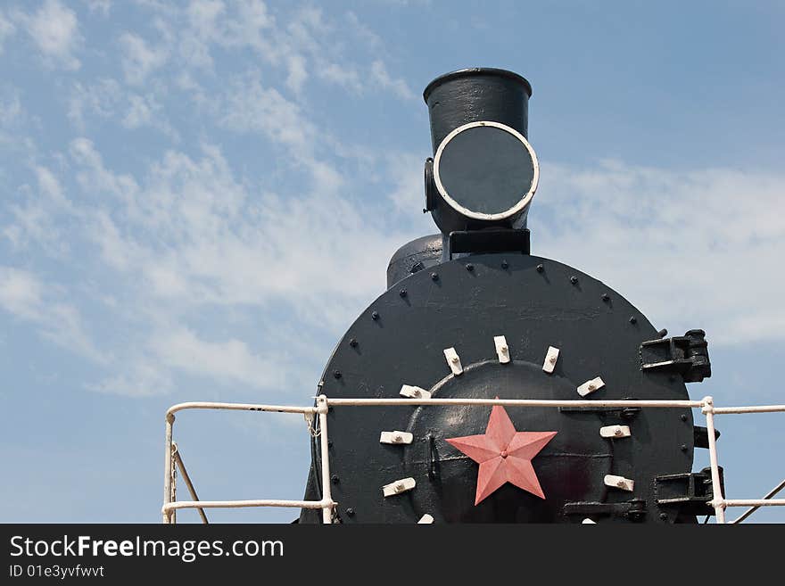 Old fashioned black stream locomotive