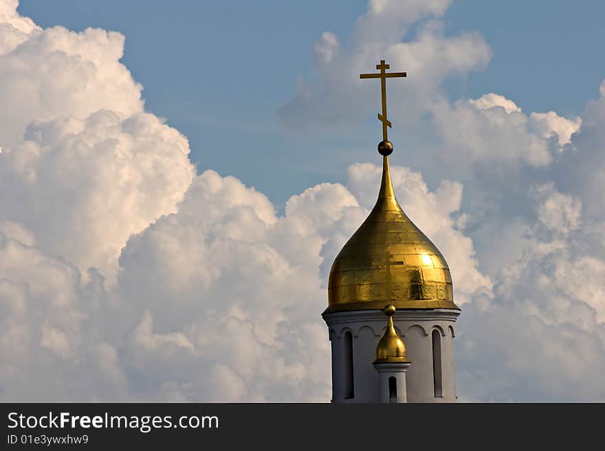 Church cupola on sky background