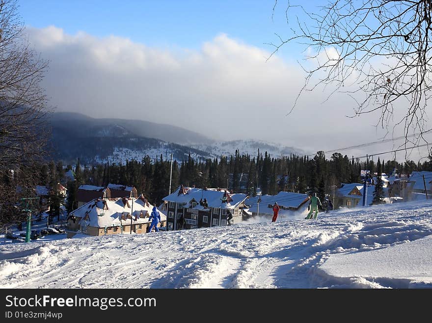 Mountain-skier resort.