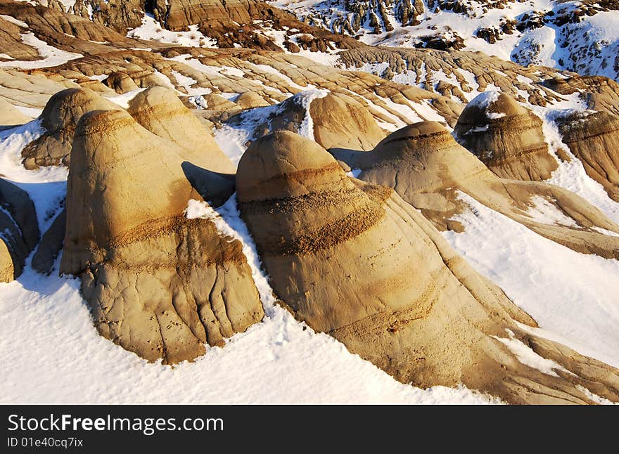 Different shapes of hoodoos in Drumheller Alberta. Different shapes of hoodoos in Drumheller Alberta