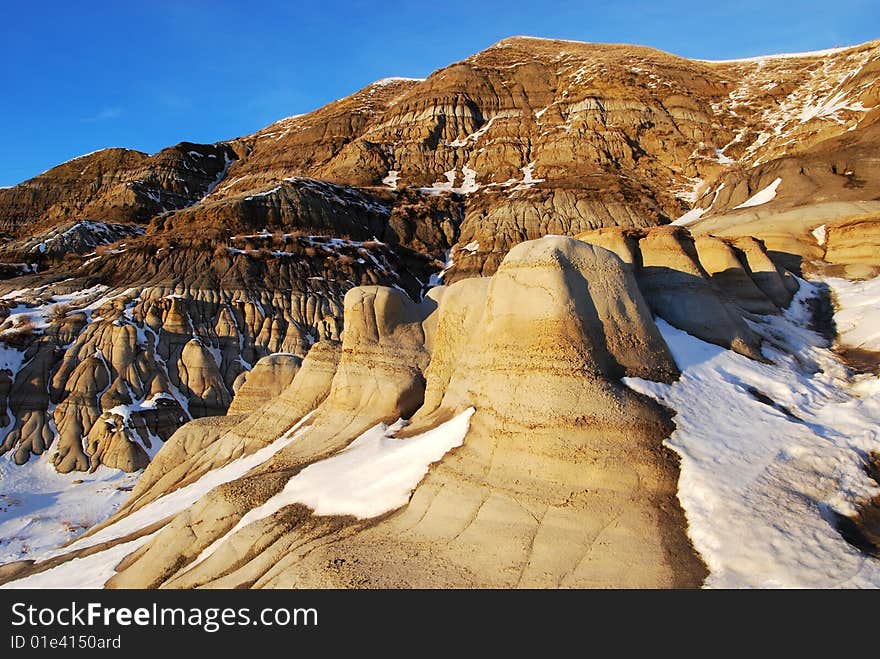 Different shapes of hoodoos in Drumheller Alberta