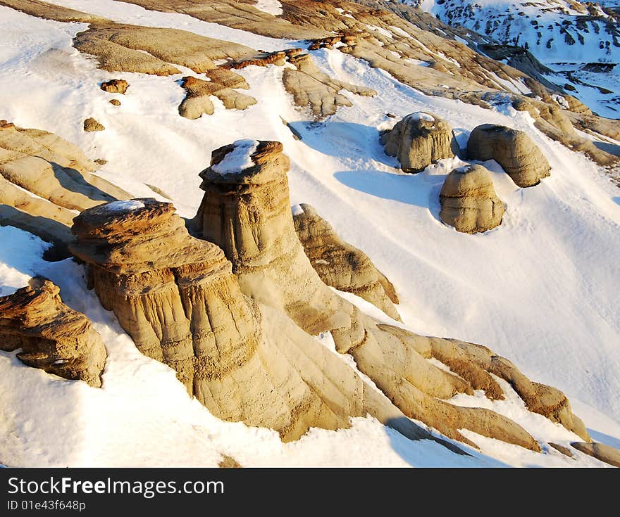 Different shapes of hoodoos in Drumheller Alberta. Different shapes of hoodoos in Drumheller Alberta