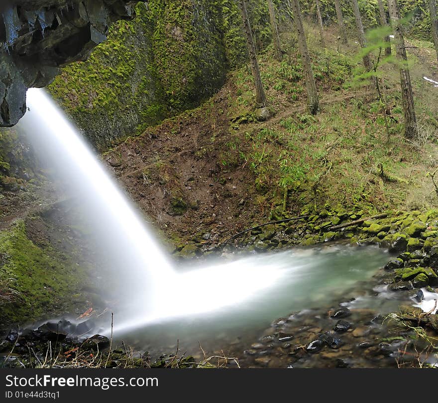 Rear View Of A Beautiful Waterfall