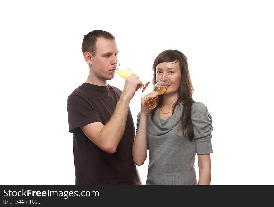 Young man and  young woman on the white background. Young man and  young woman on the white background