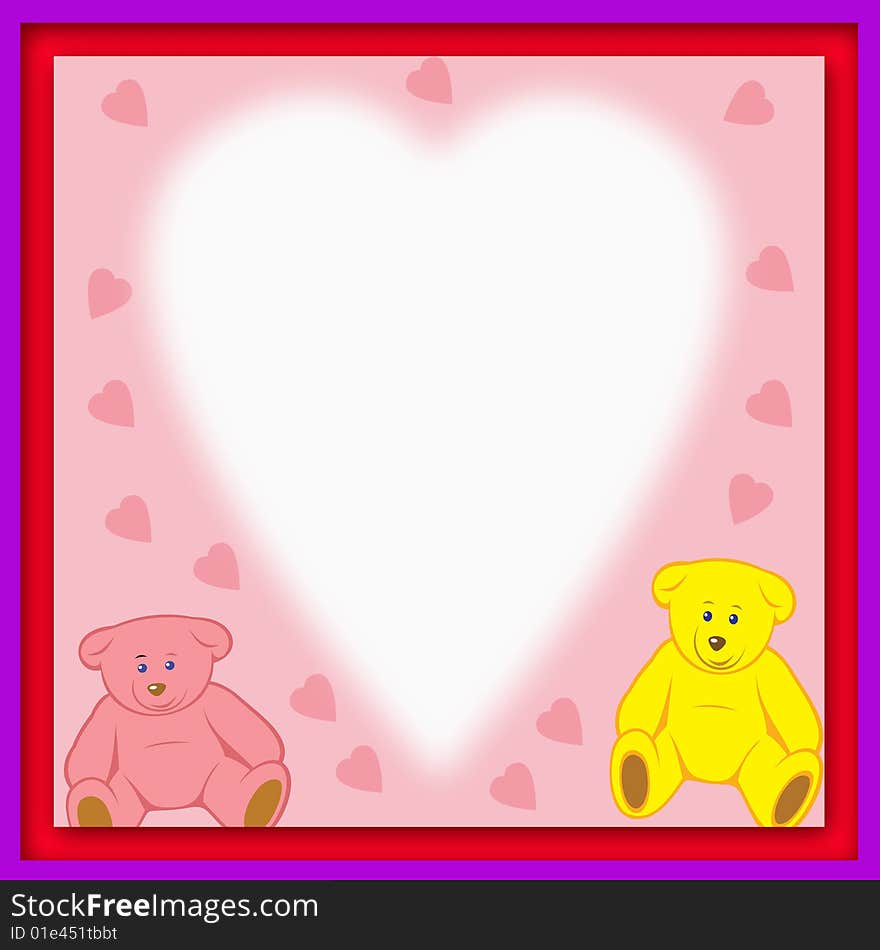 Valentine Background or card with Teddys   and heart for text