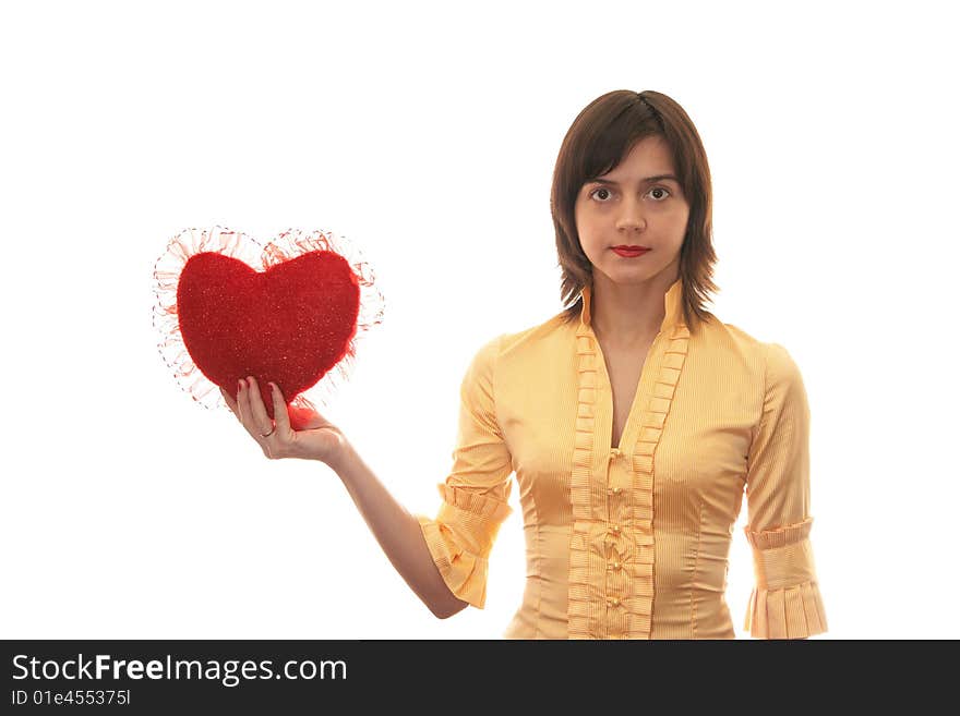 Young woman on the white background