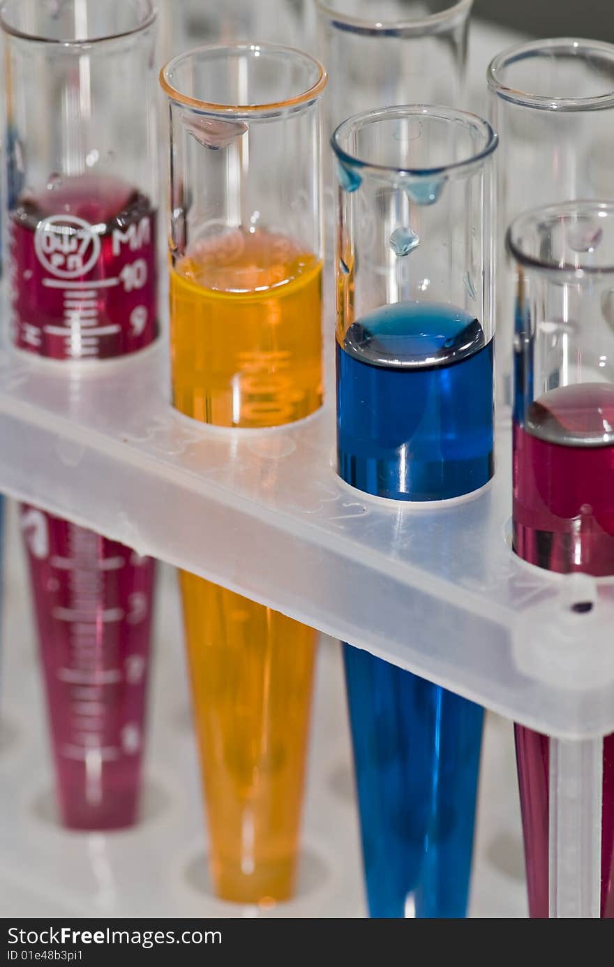 Group of test tubes in a science research lab