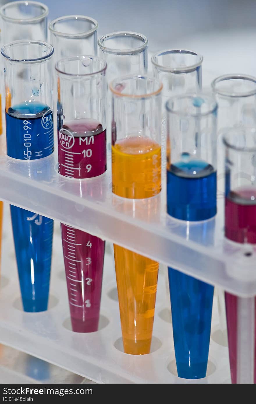 Group of test tubes in a science research lab