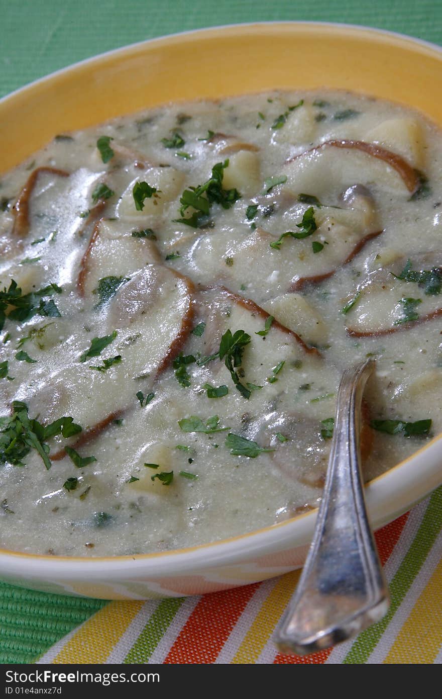 Mushroom cream soup on plate