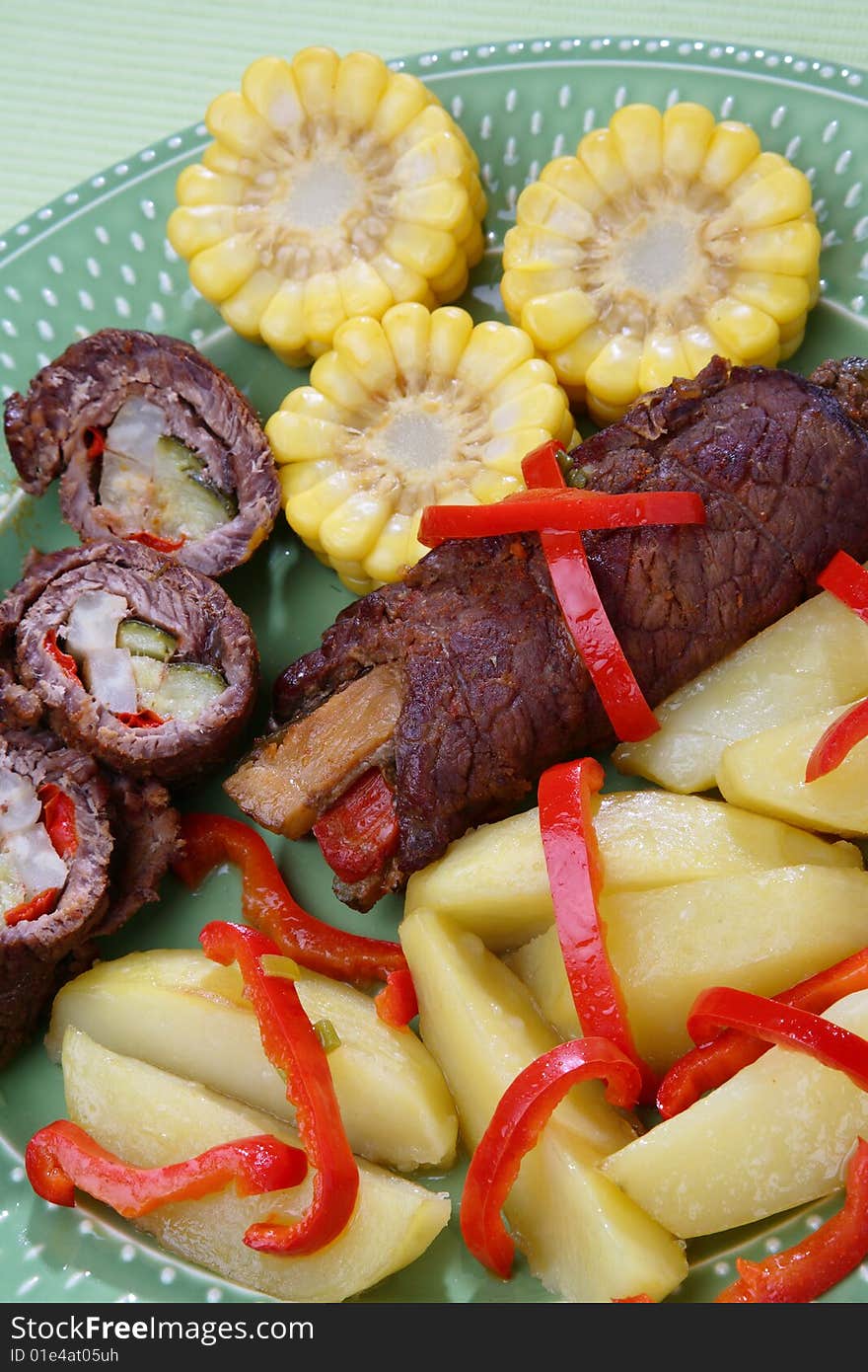 Beef steak with vegetable on plate