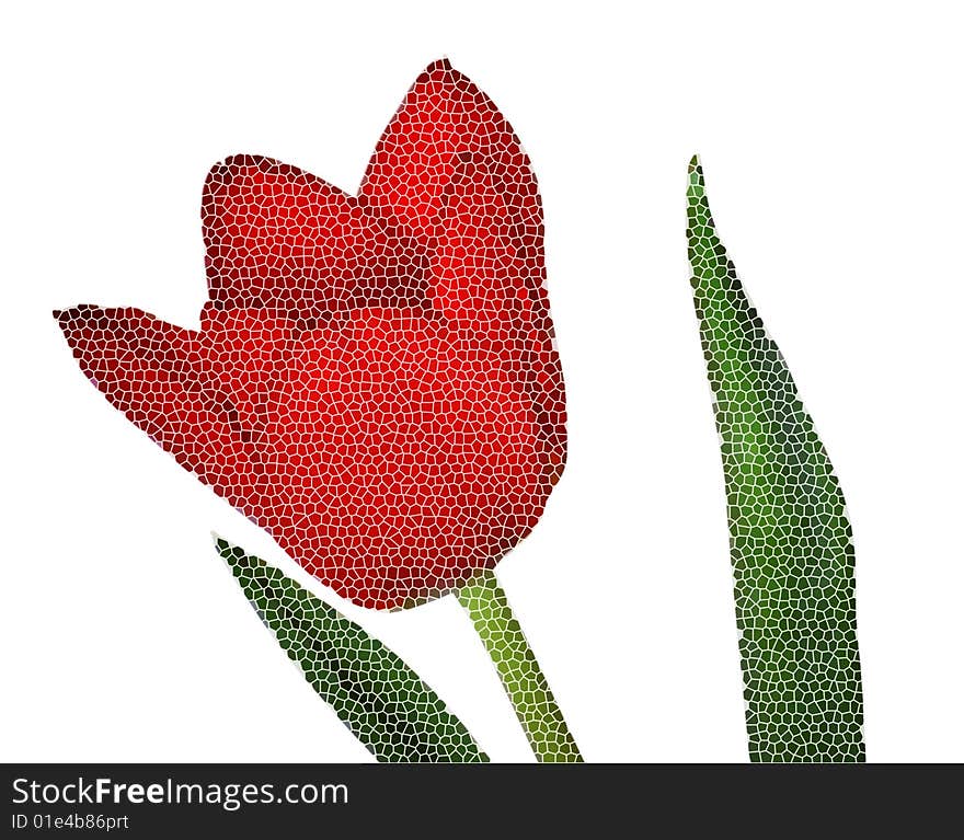 Stained glass red tulip on a white background