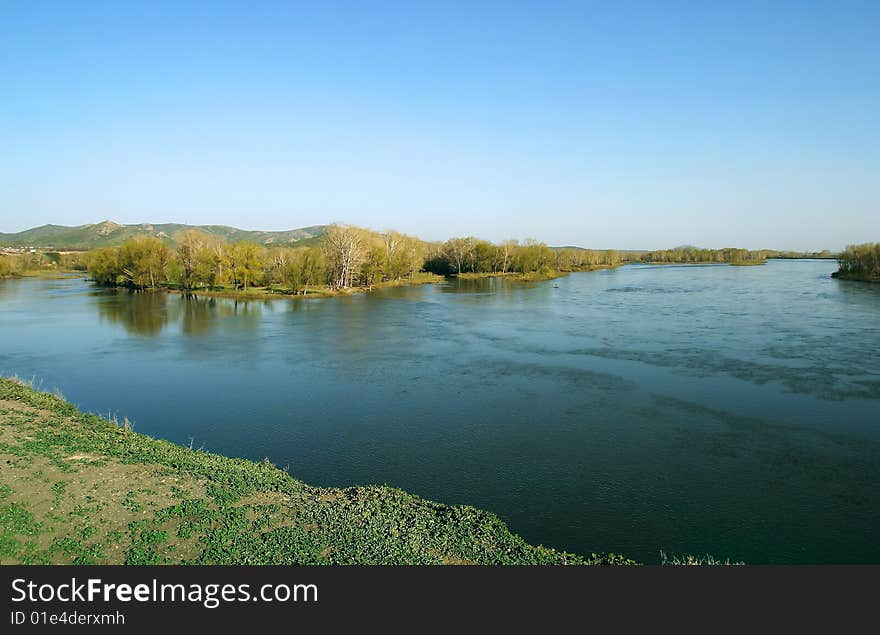 Island on the river in Kazakhstan