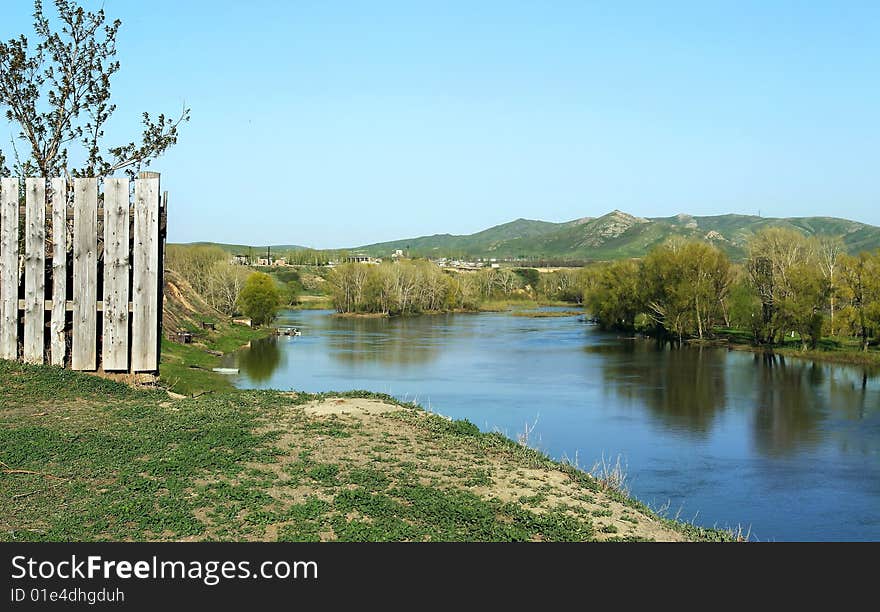 Island on the river in Kazakhstan