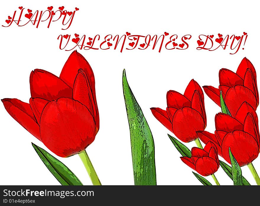 Red tulips on a valentines day card