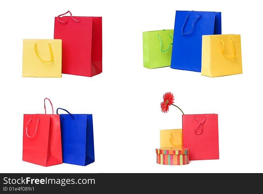 Presents or shopping bags collection over white