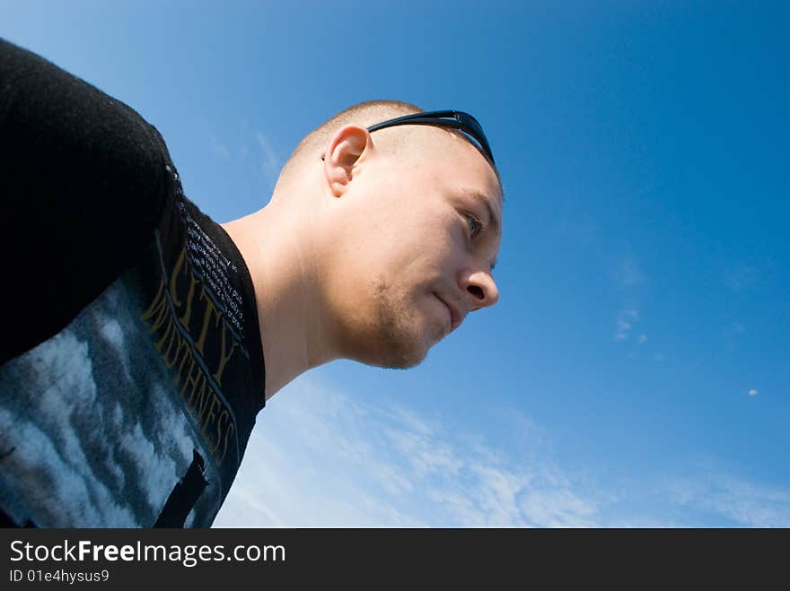 The man against the blue sky