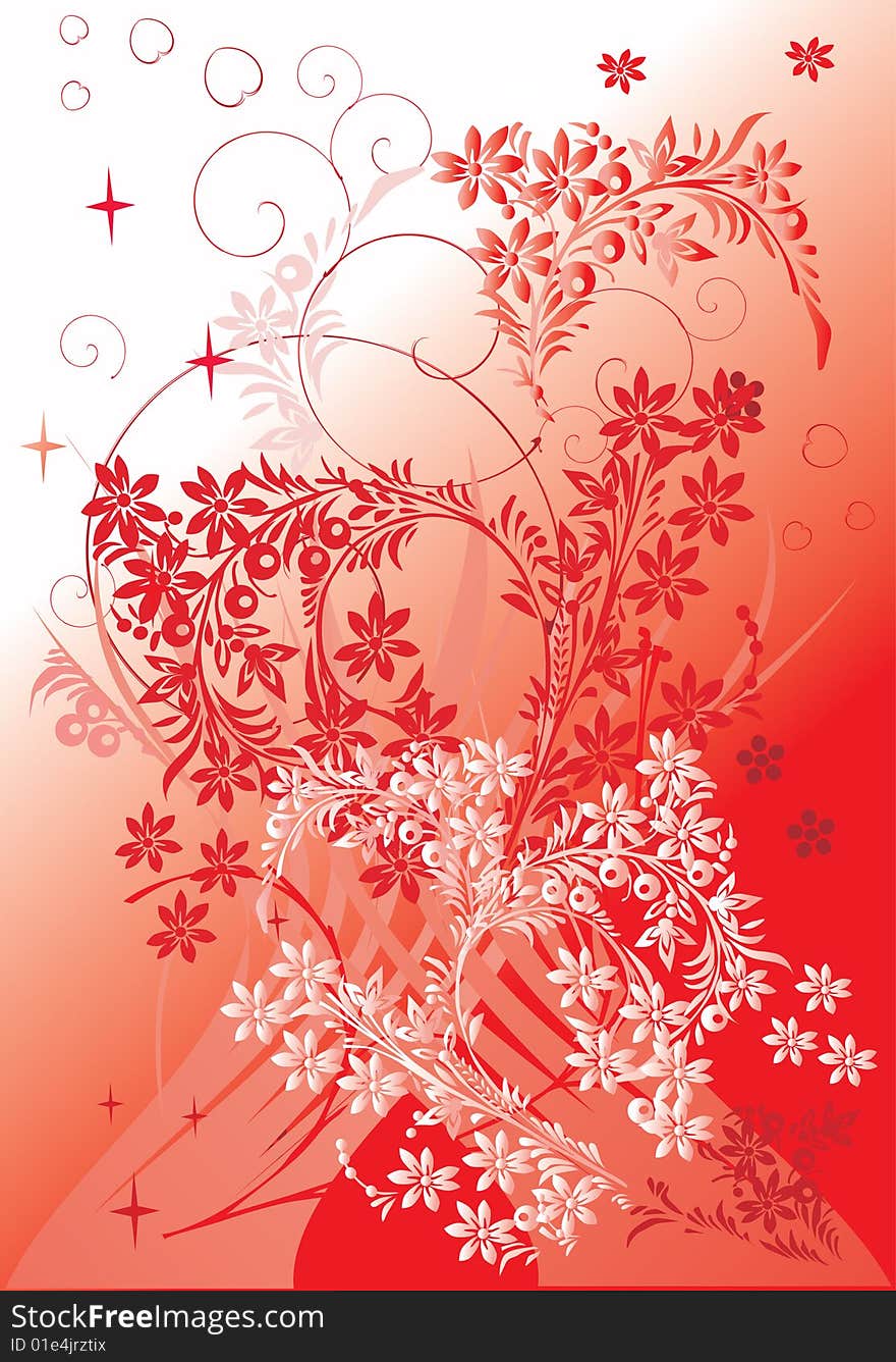 Illustration with red floral background. Illustration with red floral background