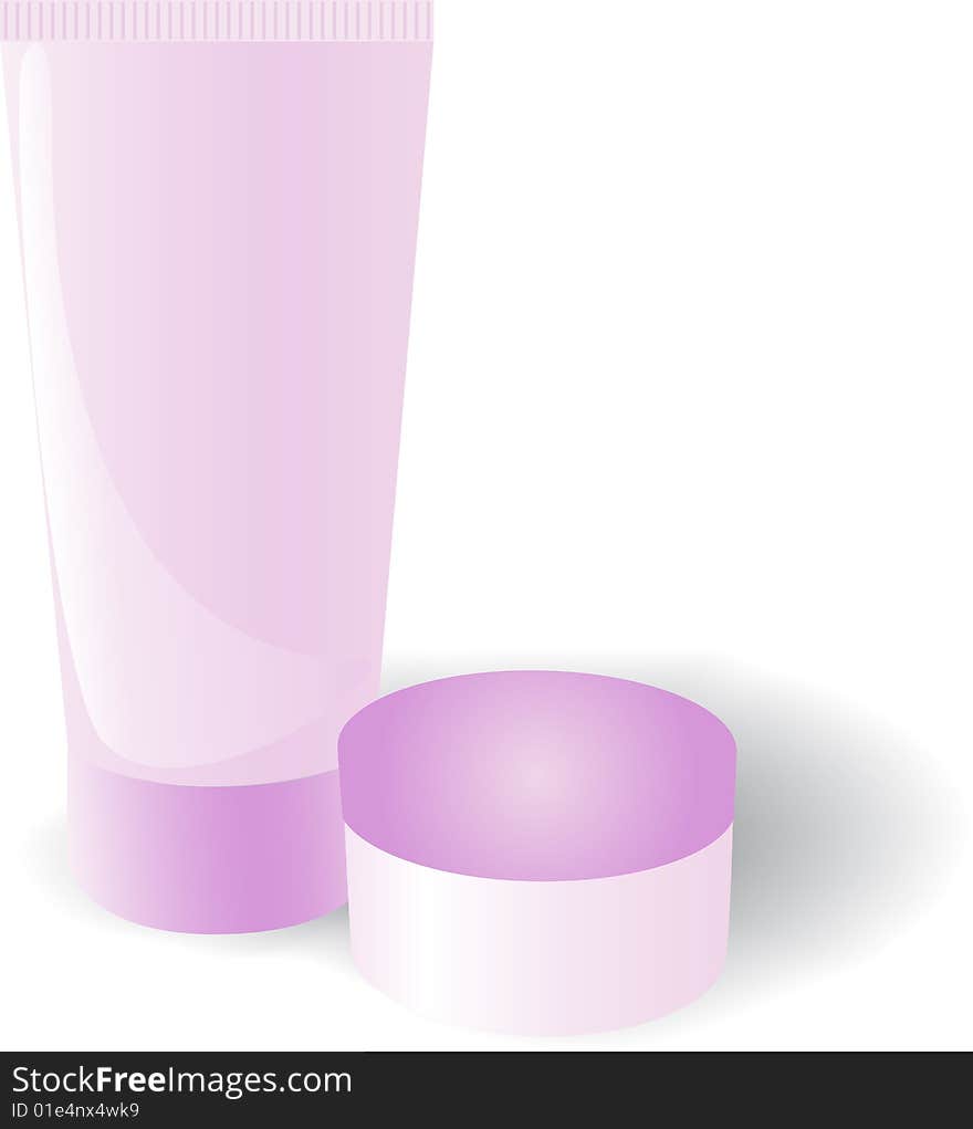 Tube and jar. Preparation of pink colour for possible storage of a cream, care of a skin, liquid soap. A vector illustration. Tube and jar. Preparation of pink colour for possible storage of a cream, care of a skin, liquid soap. A vector illustration