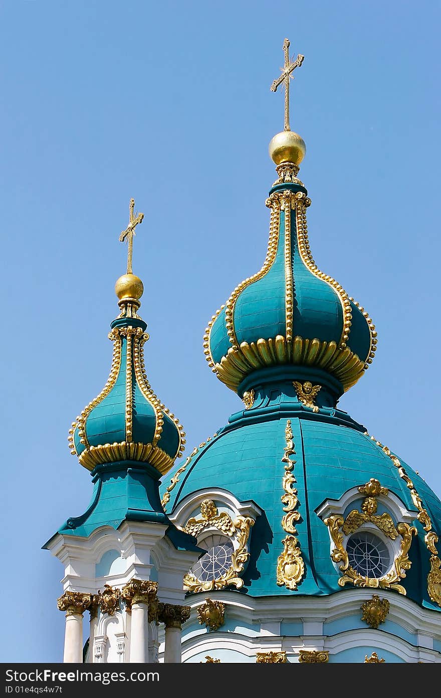 Christian church domes over blue