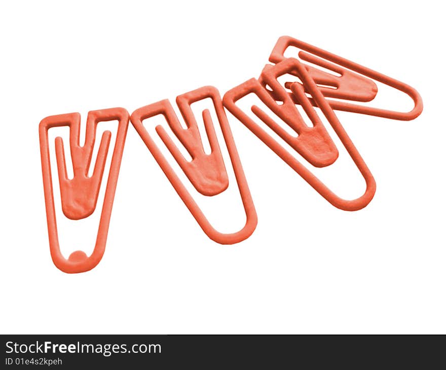 Plastic color paperclips on a white background isolated