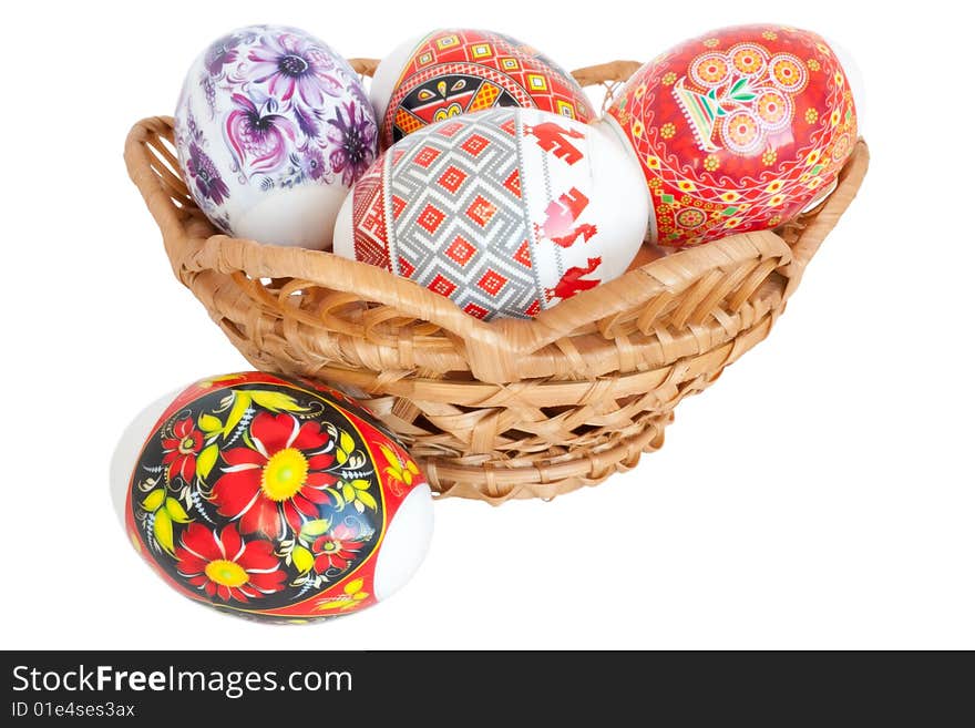 Easter eggs decorated with the Ukrainian national figure on a white background