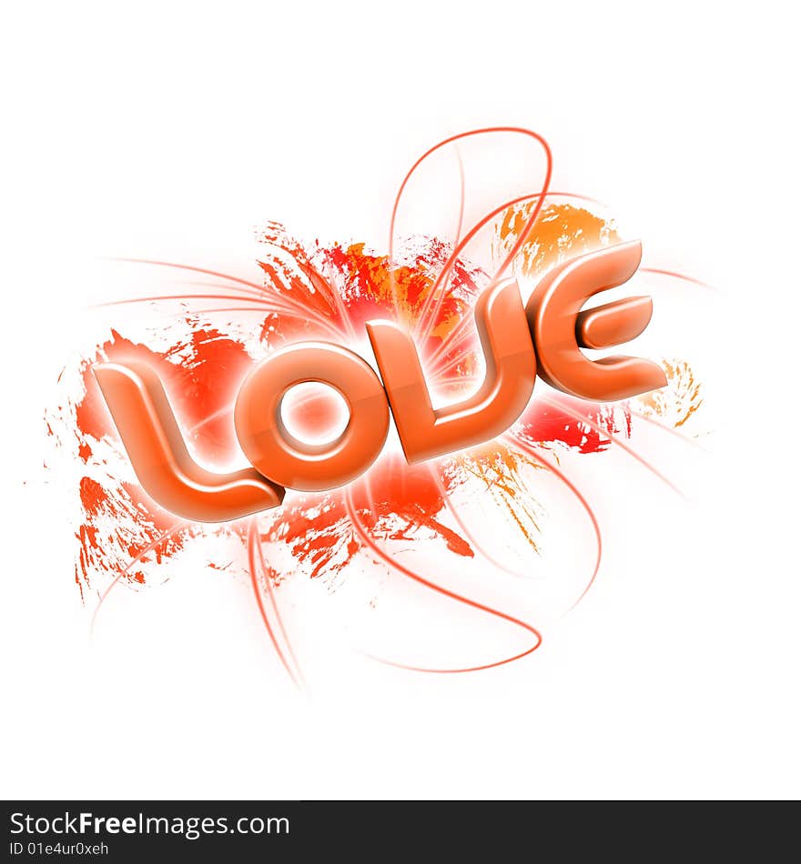 3D illustration of the word Love Orange 2