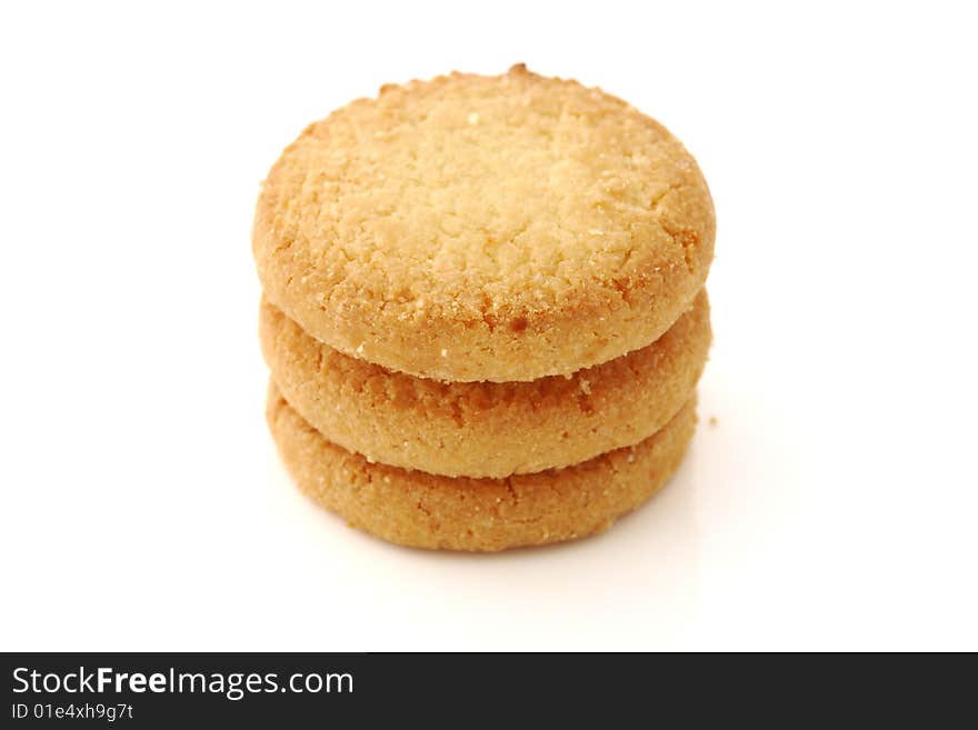 Close-up of cookies wiith white background.