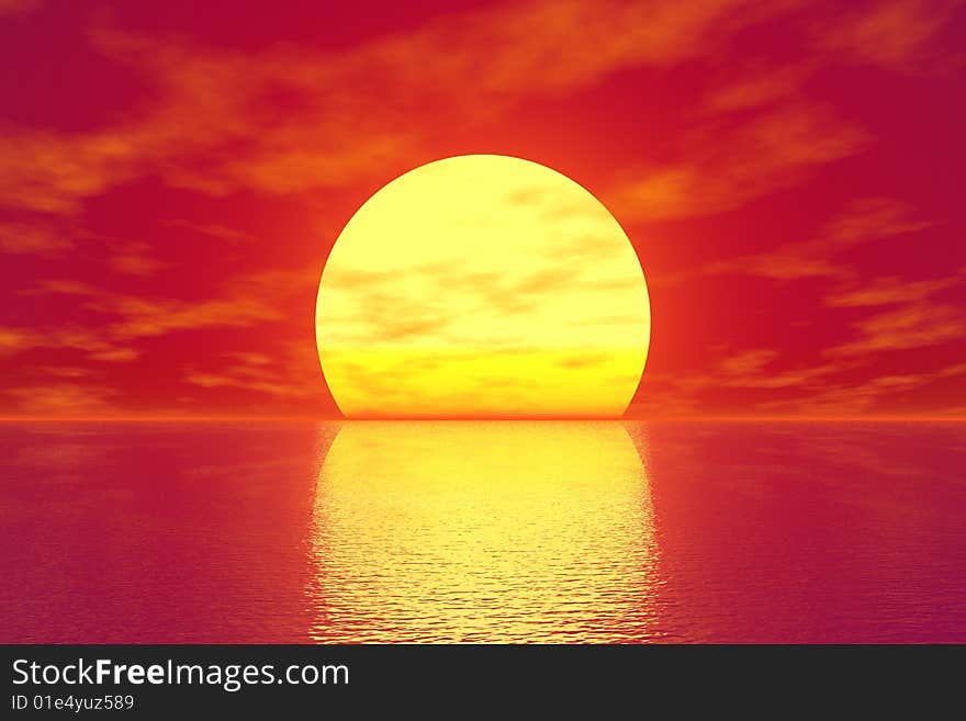 Golden Sunset and red sea