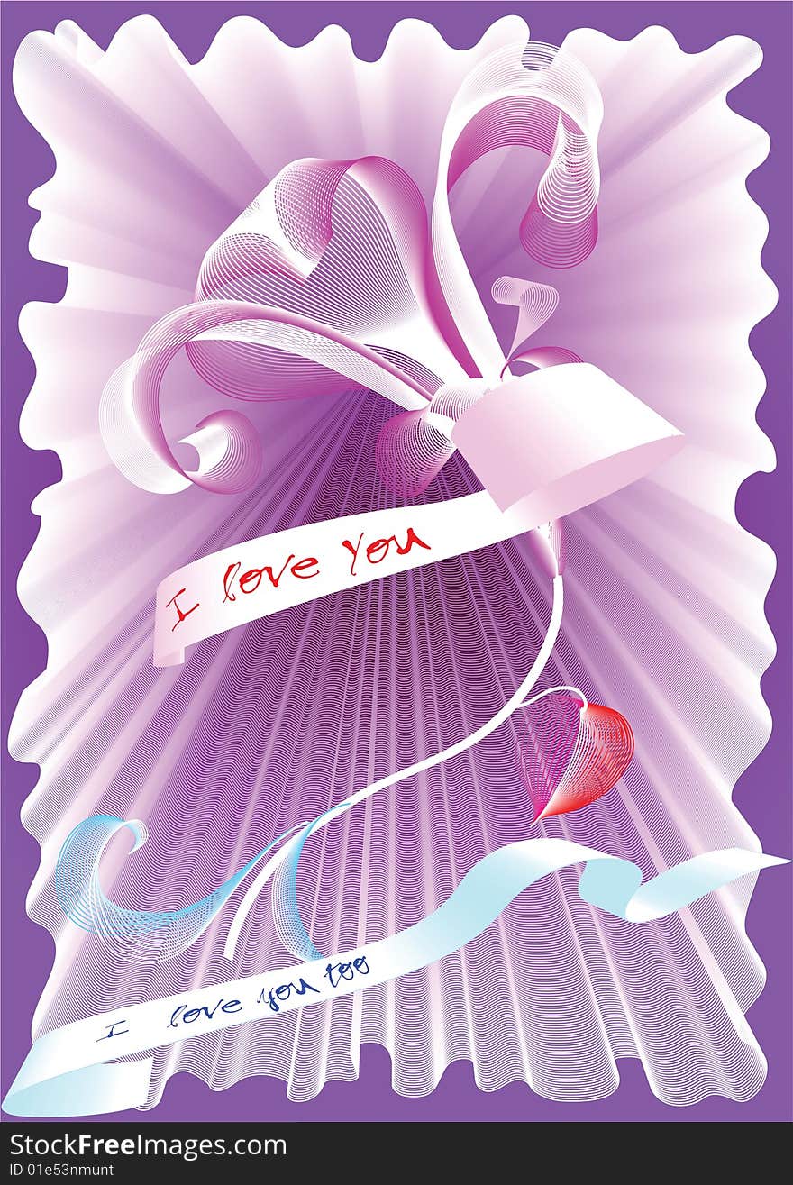 This is a decorative violet background with a flower and a ribbon. This is a decorative violet background with a flower and a ribbon