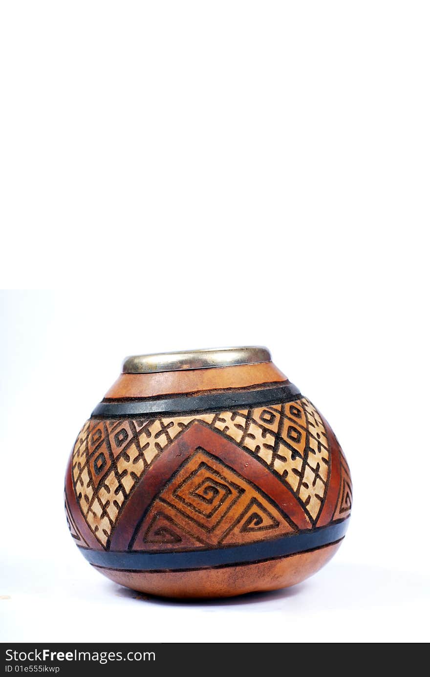 Calabash with ethnic ornament on white background. Calabash with ethnic ornament on white background