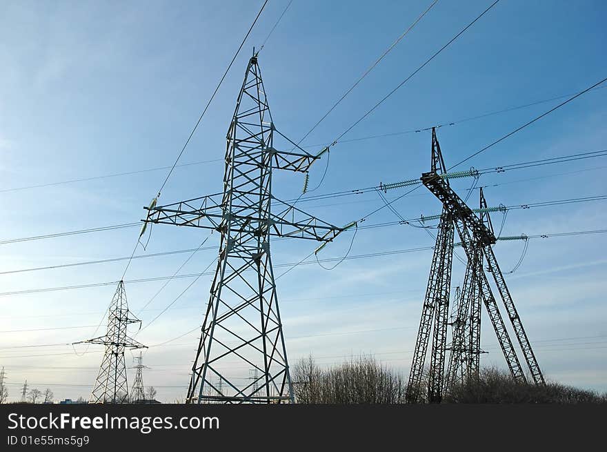 Electric power lines with blue sky