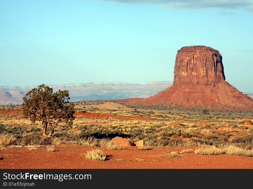 General landscape scene of Monument valley in Utah USA, showing buttes and desert