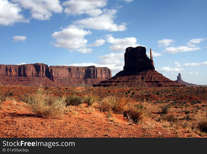 General landscape scene of Monument valley in Utah USA, showing buttes and desert