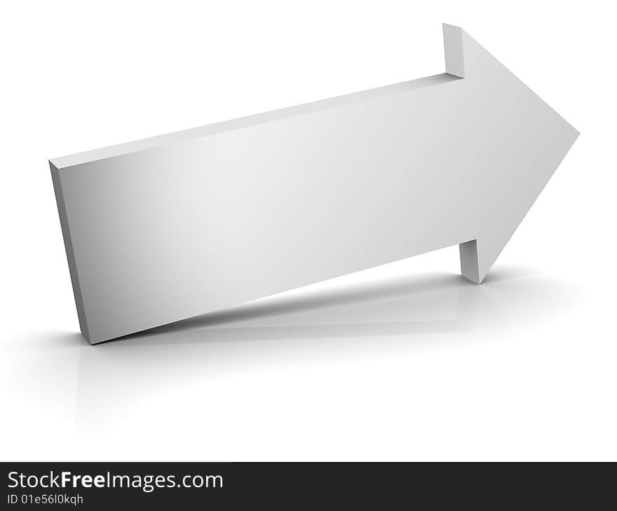 3d metallic arrow with reflection and shadow. 3d metallic arrow with reflection and shadow