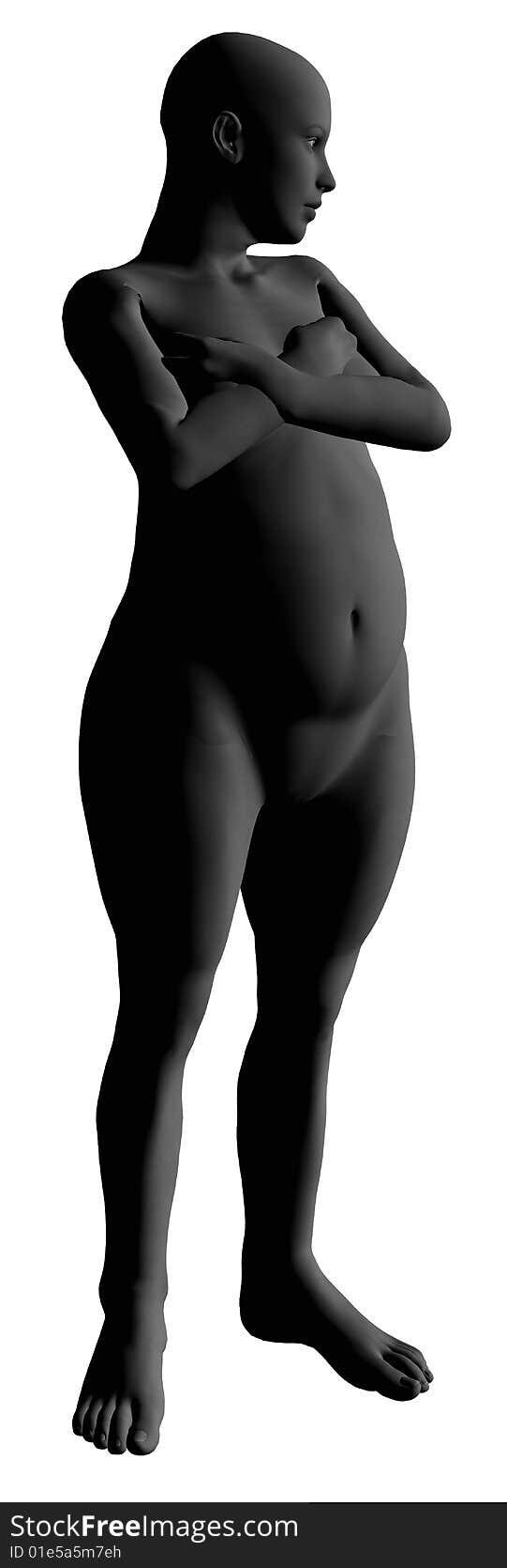 Fat model of woman in standing pose with crossed arms isolated on white.