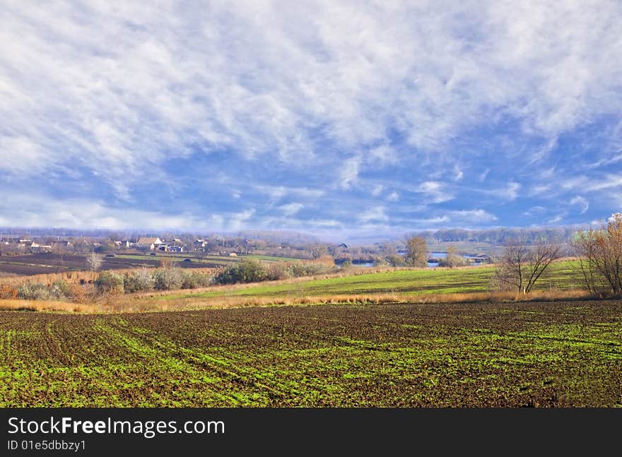 Fields under blue firmament