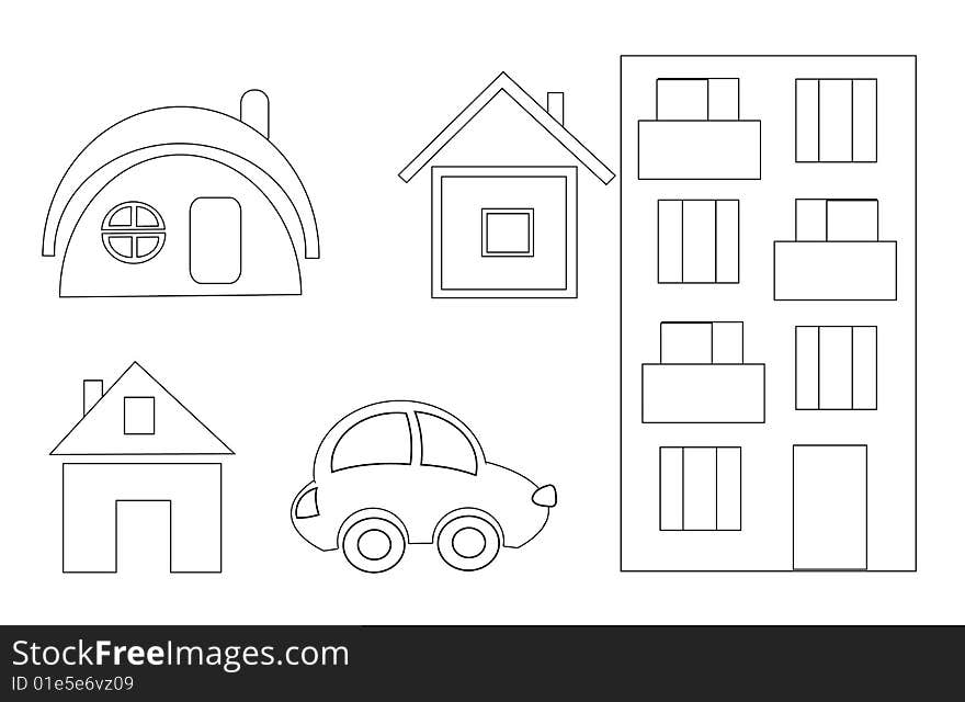 Stock photo: an image of a set of houses and a car. Stock photo: an image of a set of houses and a car