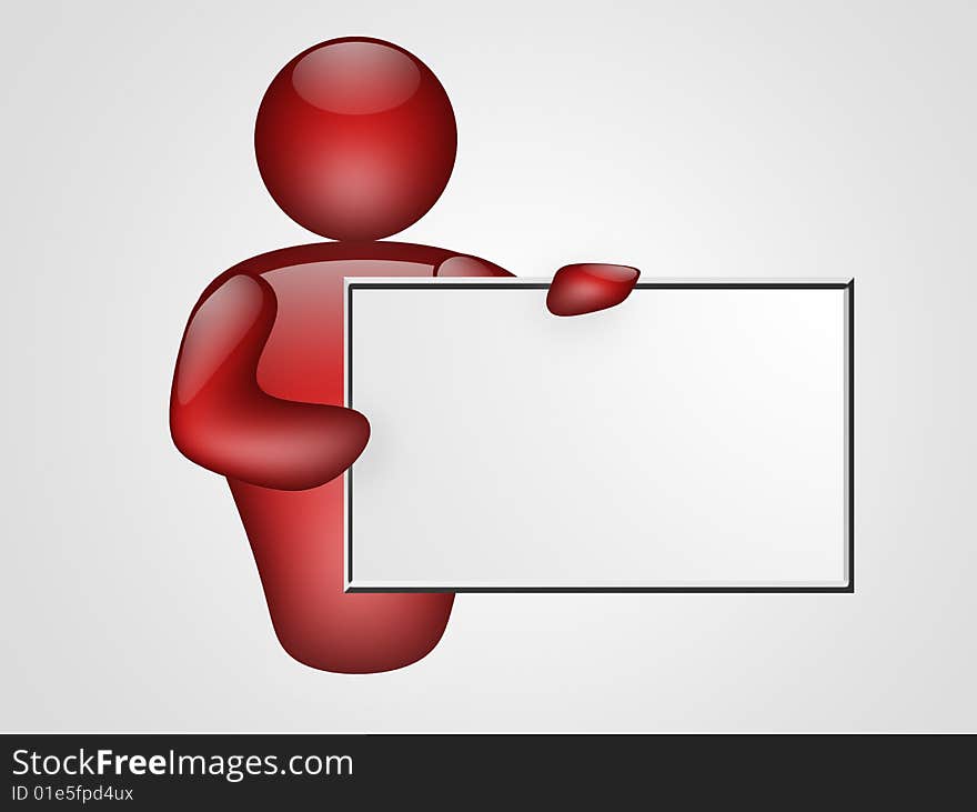 Red representation of person with blank board. Red representation of person with blank board